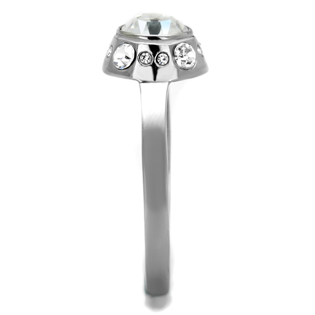 TK2183 High Polished Stainless Steel Ring featuring a clear top-grade crystal, showcasing a sleek and modern design.