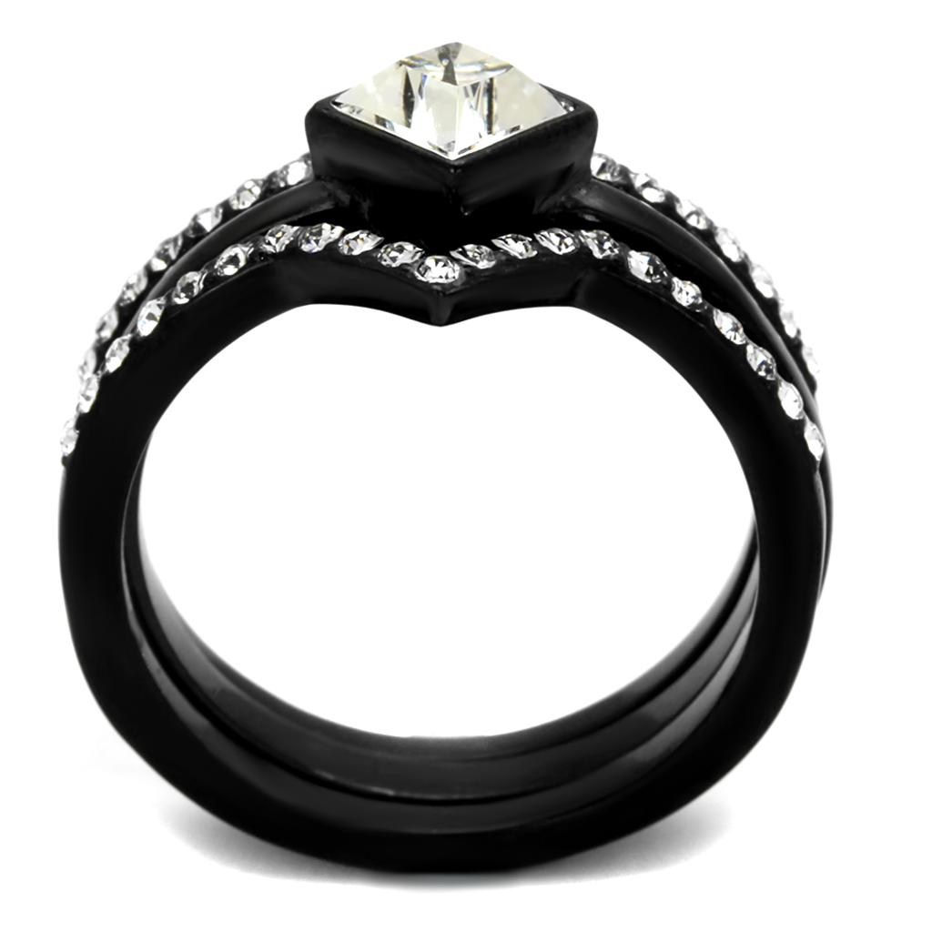 TK2185 IP Black Stainless Steel Ring featuring a clear top-grade crystal, showcasing a modern design with a sleek finish.