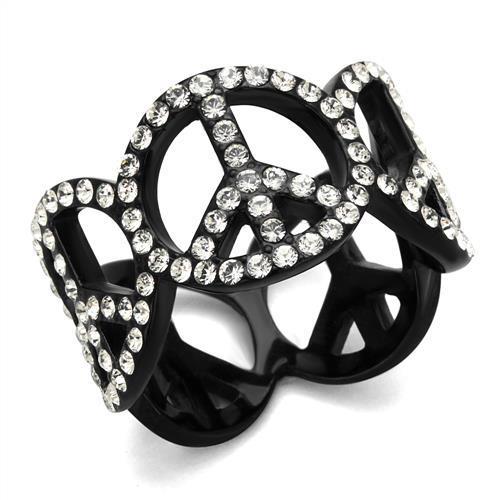 TK2194 IP Black Stainless Steel Ring with clear top-grade crystal centerpiece, showcasing a modern and elegant design.