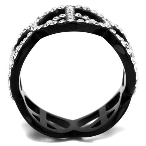 TK2194 IP Black Stainless Steel Ring with clear top-grade crystal centerpiece, showcasing a modern and elegant design.