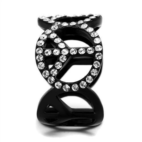 TK2194 IP Black Stainless Steel Ring with clear top-grade crystal centerpiece, showcasing a modern and elegant design.