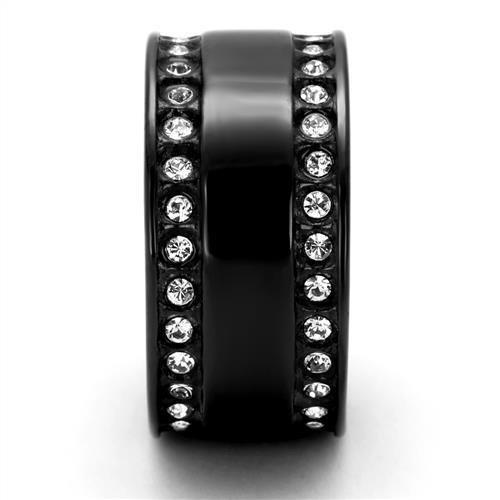 TK2195 IP Black Stainless Steel Ring featuring a clear top-grade crystal, showcasing a modern and elegant design.