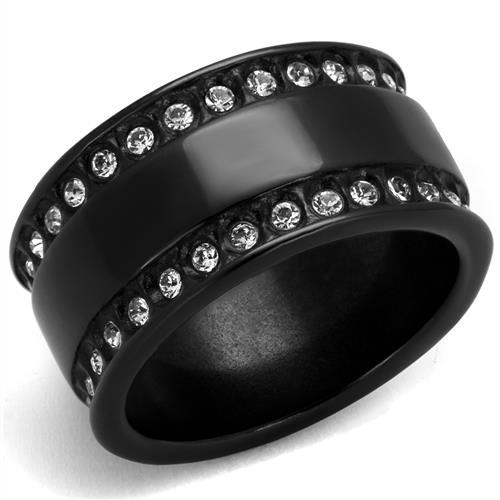 TK2195 IP Black Stainless Steel Ring featuring a clear top-grade crystal, showcasing a modern and elegant design.