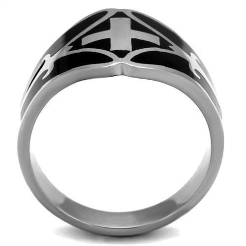 TK2314 High Polished Stainless Steel Ring featuring a Jet Epoxy center stone, showcasing its elegant design and shiny finish.