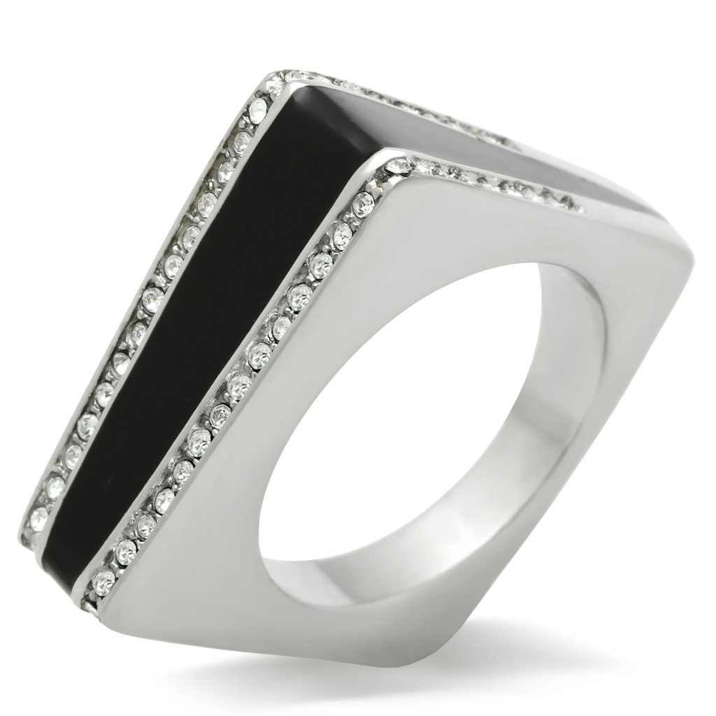 TK232 High Polished Stainless Steel Ring featuring a clear top-grade crystal, showcasing its elegant design and shiny finish.