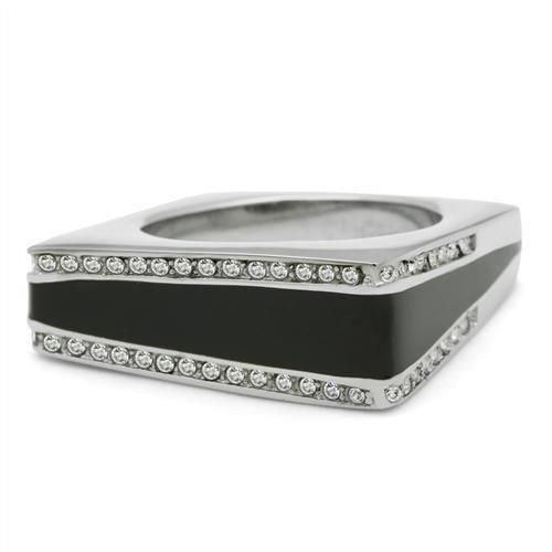 TK232 High Polished Stainless Steel Ring featuring a clear top-grade crystal, showcasing its elegant design and shiny finish.