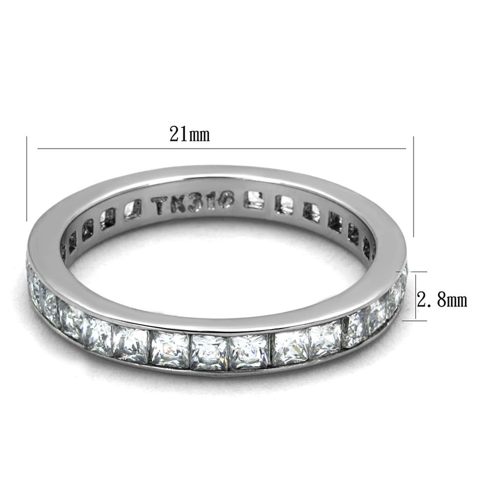 TK2344 High Polished Stainless Steel Ring featuring a clear AAA Grade CZ stone, showcasing its elegant design and shiny finish.