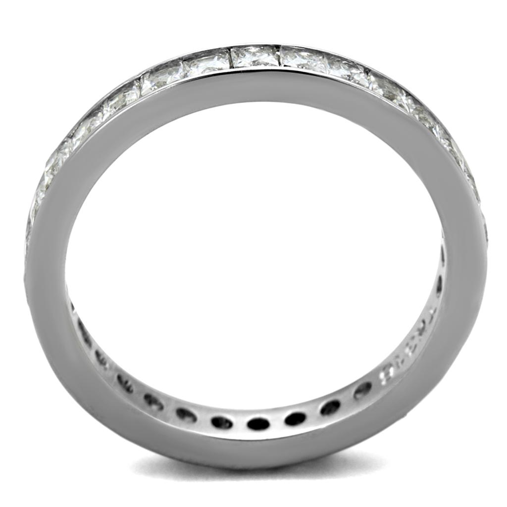 TK2344 High Polished Stainless Steel Ring featuring a clear AAA Grade CZ stone, showcasing its elegant design and shiny finish.