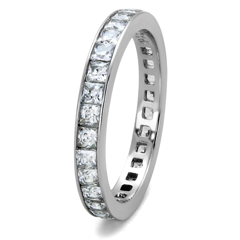 TK2344 High Polished Stainless Steel Ring featuring a clear AAA Grade CZ stone, showcasing its elegant design and shiny finish.