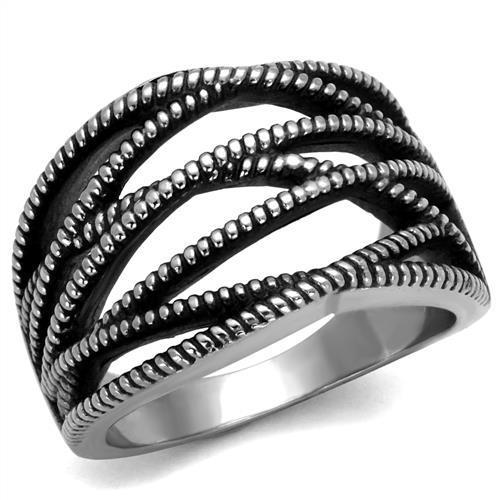 TK2335 High Polished Stainless Steel Ring featuring a jet black epoxy center stone, showcasing a sleek and modern design.