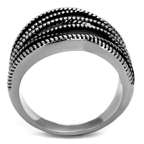 TK2335 High Polished Stainless Steel Ring featuring a jet black epoxy center stone, showcasing a sleek and modern design.