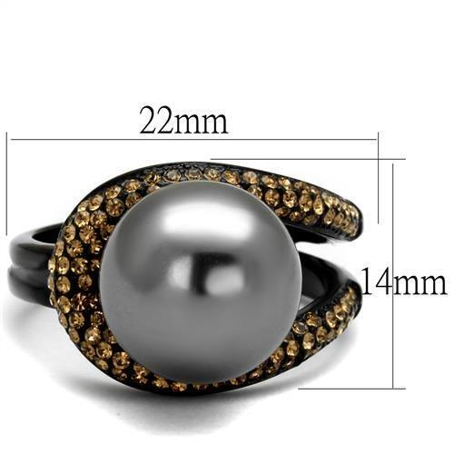 TK2350 IP Black Stainless Steel Ring featuring a synthetic gray pearl, showcasing its sleek design and modern finish.