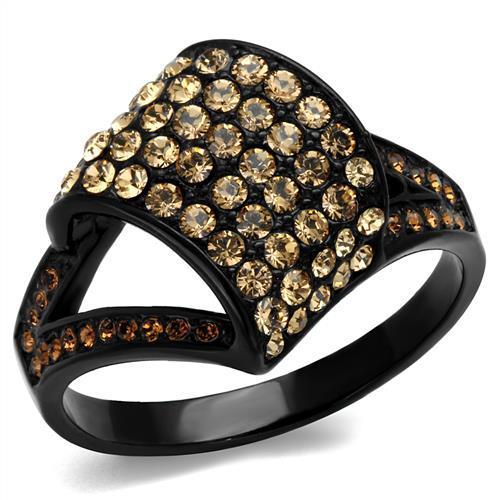 TK2351 IP Black Stainless Steel Ring featuring top grade smoked quartz crystal, showcasing a modern and elegant design.