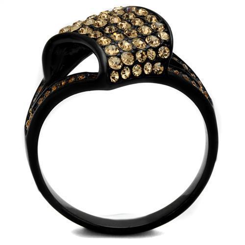 TK2351 IP Black Stainless Steel Ring featuring top grade smoked quartz crystal, showcasing a modern and elegant design.