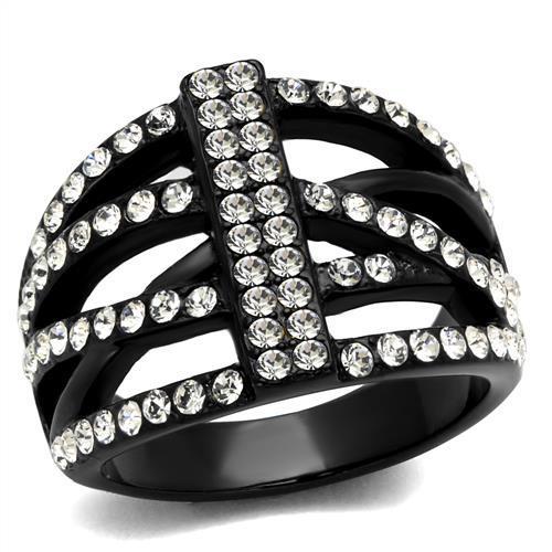 TK2354 IP Black Stainless Steel Ring with top-grade clear crystal, showcasing a sleek design and modern finish.