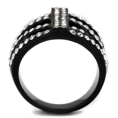 TK2354 IP Black Stainless Steel Ring with top-grade clear crystal, showcasing a sleek design and modern finish.