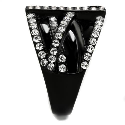 TK2354 IP Black Stainless Steel Ring with top-grade clear crystal, showcasing a sleek design and modern finish.