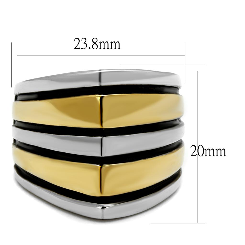 TK2367 Two-Tone IP Gold Stainless Steel Ring featuring a jet epoxy stone, showcasing a luxurious design and durable materials.