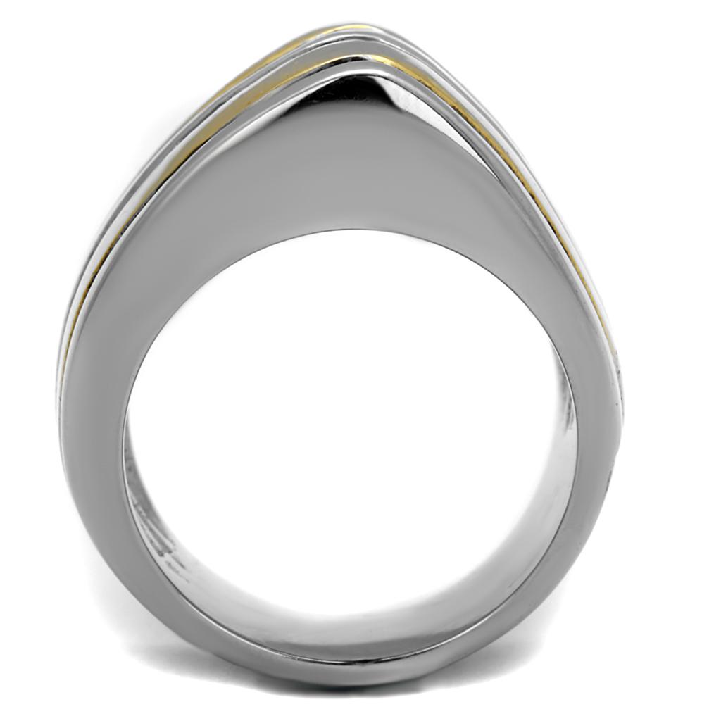 TK2367 Two-Tone IP Gold Stainless Steel Ring featuring a jet epoxy stone, showcasing a luxurious design and durable materials.