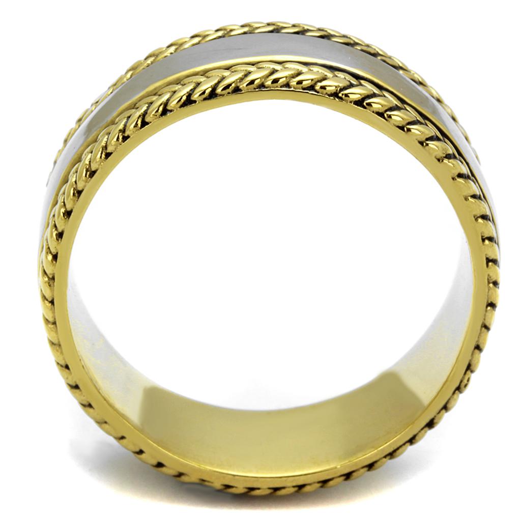 TK2375 Two-Tone IP Gold Stainless Steel Ring featuring a jet epoxy stone, showcasing its elegant design and luxurious finish.