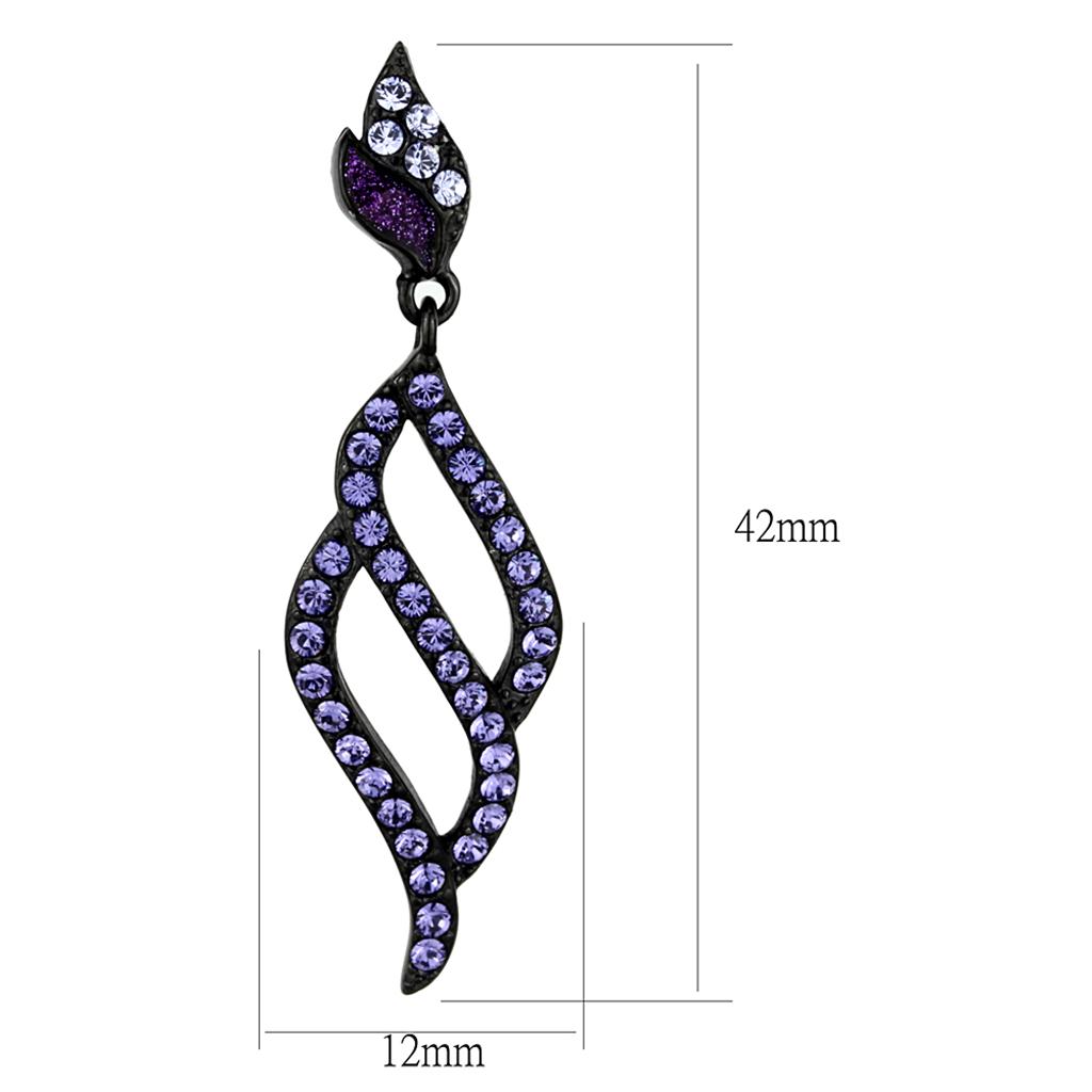 TK2379 IP Black Stainless Steel Earrings featuring top-grade tanzanite crystal, showcasing a modern design with a sleek finish.