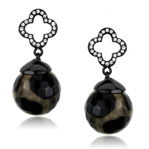 TK2384 IP Black Stainless Steel Earrings featuring synthetic onyx center stone, showcasing a modern and stylish design.