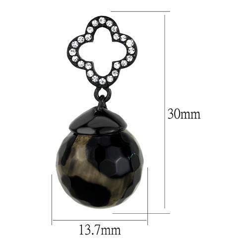 TK2384 IP Black Stainless Steel Earrings featuring synthetic onyx center stone, showcasing a modern and stylish design.