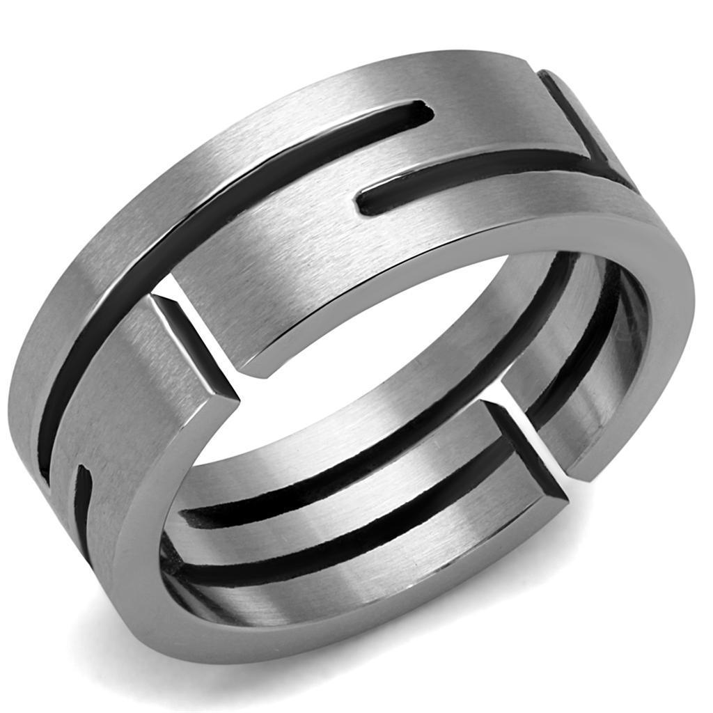 TK2393 High Polished Stainless Steel Ring with a sleek, shiny finish and no center stone, showcasing its minimalist design.