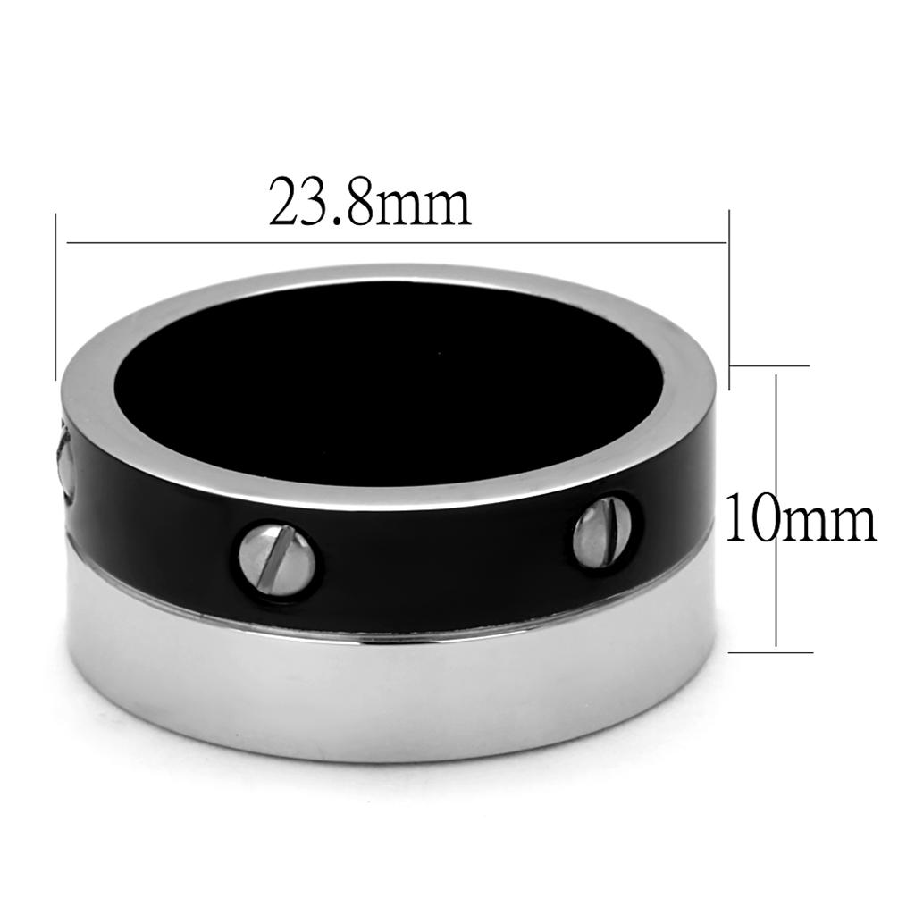 TK2397 Two-Tone IP Black Stainless Steel Ring showcasing its sleek design and modern finish.