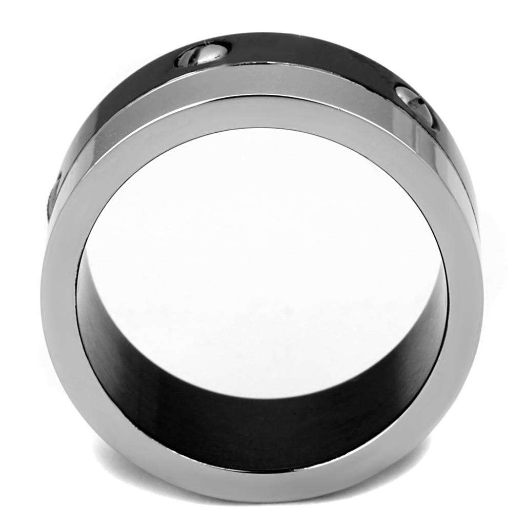 TK2397 Two-Tone IP Black Stainless Steel Ring showcasing its sleek design and modern finish.