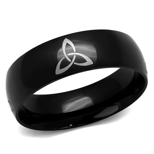 TK2408 Two-Tone IP Black Stainless Steel Ring, showcasing its sleek design and modern finish without any stones.