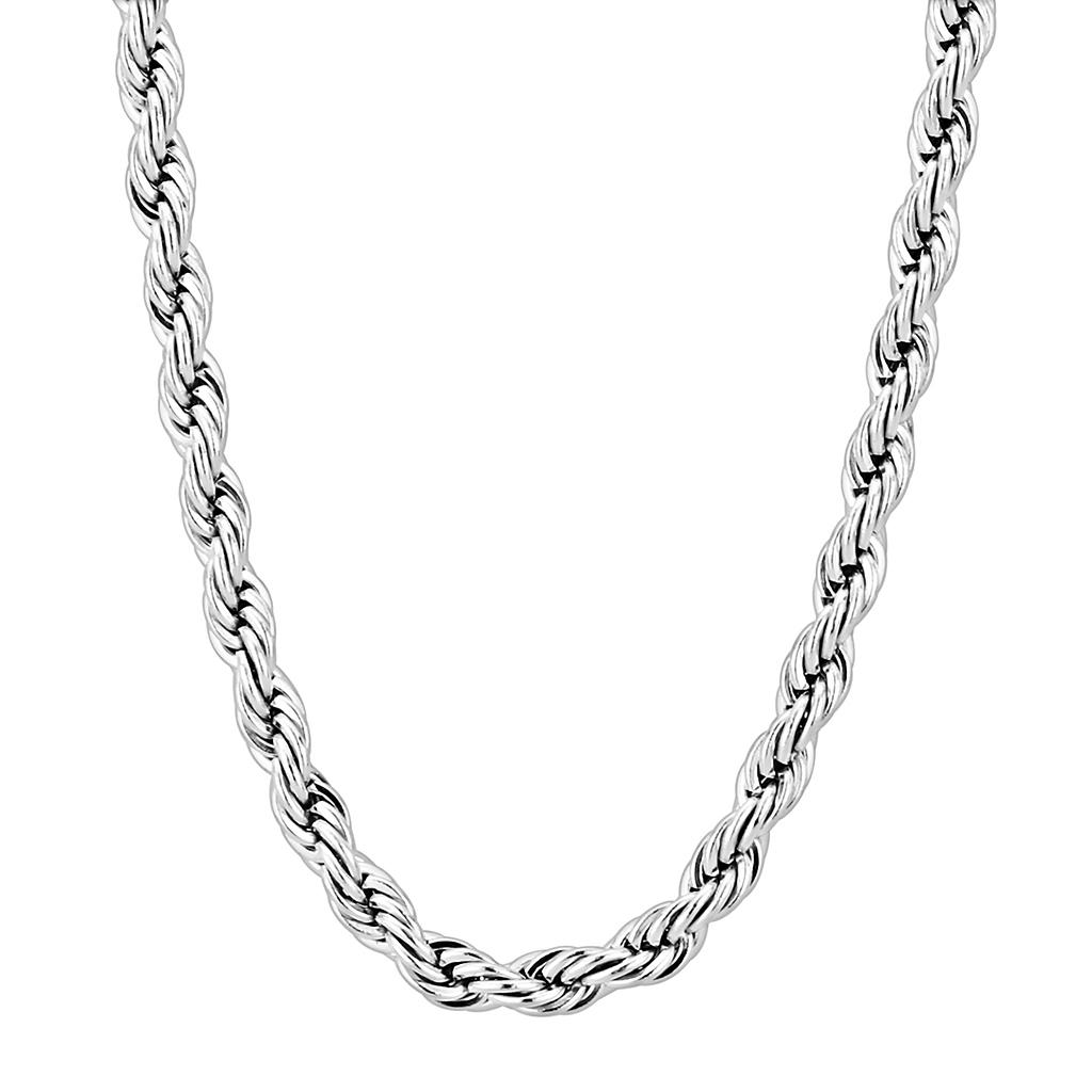 High polished stainless steel chain with a sleek design, showcasing its reflective surface and lightweight structure.