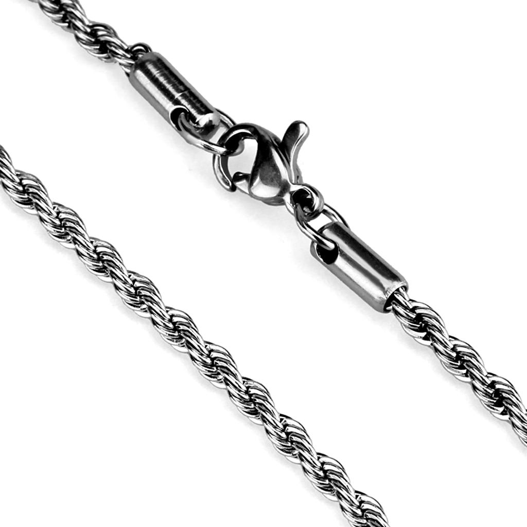 High polished stainless steel chain with a sleek design, showcasing its reflective surface and lightweight structure.