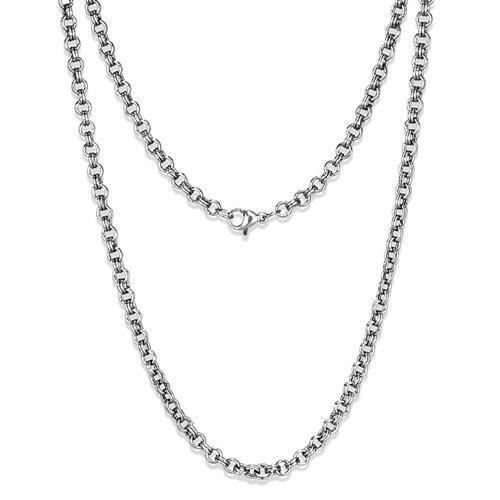 High polished stainless steel chain with no plating, showcasing a sleek and shiny finish, perfect for versatile styling.