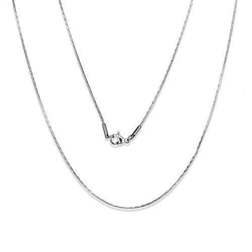 High polished stainless steel chain with a sleek design, showcasing its shiny surface and lightweight construction.