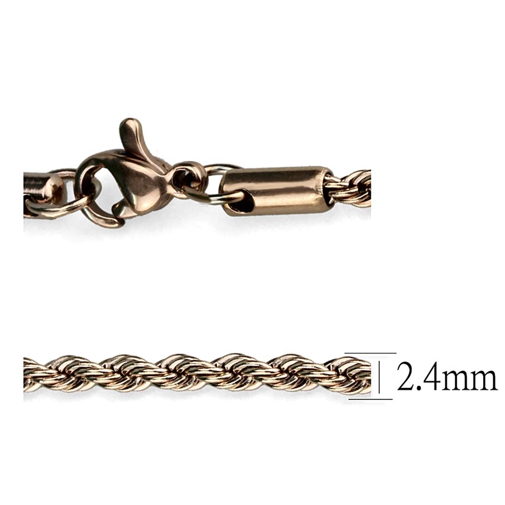 TK2433R IP Rose Gold Stainless Steel Chain showcasing its elegant design and lightweight structure.