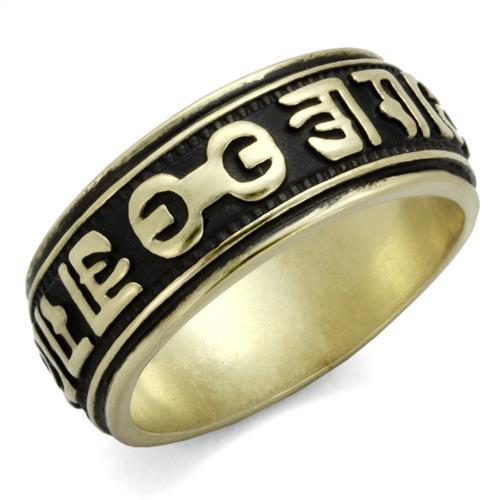 TK2471 IP Antique Copper Stainless Steel Ring featuring a jet epoxy center stone, showcasing a vintage design and elegant finish.