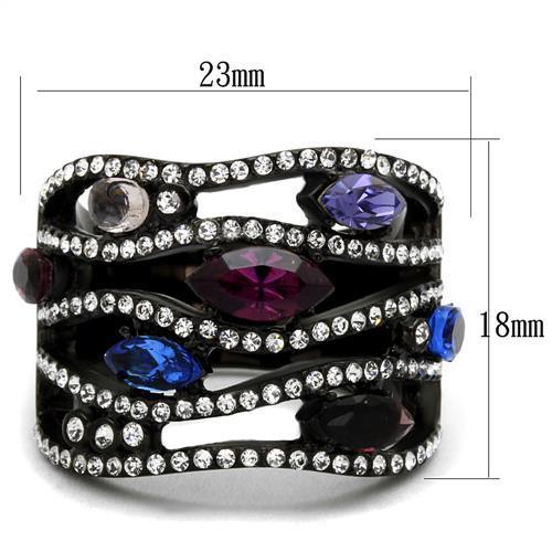 TK2480 IP Black Stainless Steel Ring featuring a multi-color top-grade crystal, showcasing a modern and elegant design.