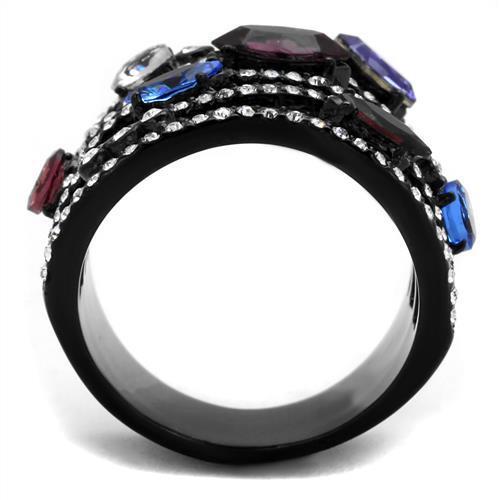 TK2480 IP Black Stainless Steel Ring featuring a multi-color top-grade crystal, showcasing a modern and elegant design.