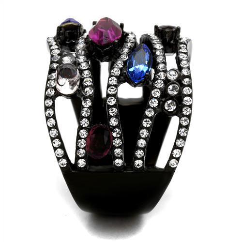 TK2480 IP Black Stainless Steel Ring featuring a multi-color top-grade crystal, showcasing a modern and elegant design.