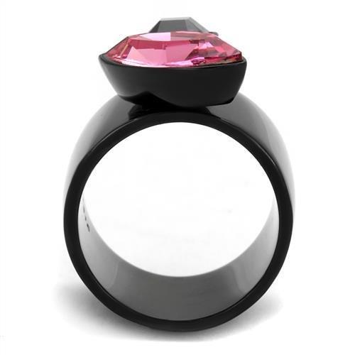 TK2484 IP Black Stainless Steel Ring featuring a rose top grade crystal centerpiece, showcasing a modern and elegant design.