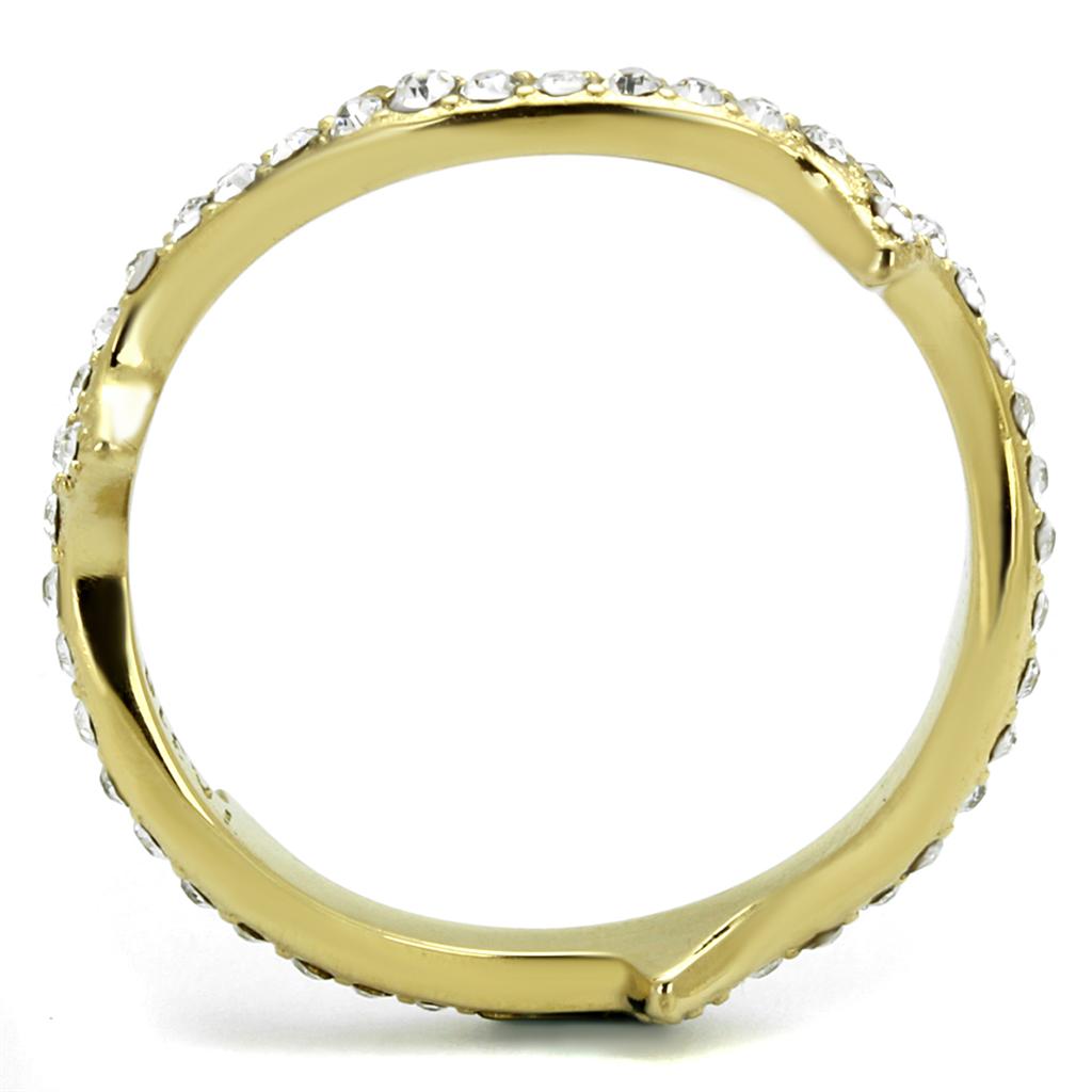 TK2255 IP Gold Stainless Steel Ring featuring a clear top-grade crystal, showcasing a luxurious design with a golden finish.