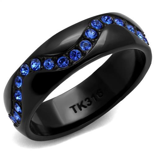 TK2550 IP Black Stainless Steel Ring featuring a top-grade sapphire crystal, showcasing a sleek and modern design.