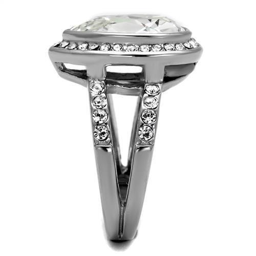 TK2504 High Polished Stainless Steel Ring featuring a clear top-grade crystal, showcasing its elegant design and shiny finish.