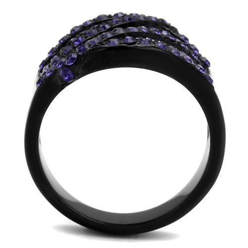 TK2551 IP Black Stainless Steel Ring featuring a top-grade multi-color crystal, showcasing a modern design with a sleek finish.