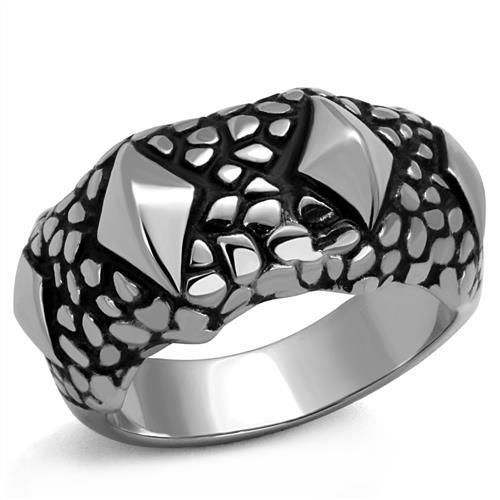 TK2513 High Polished Stainless Steel Ring featuring a jet black epoxy center stone, showcasing a sleek and elegant design.