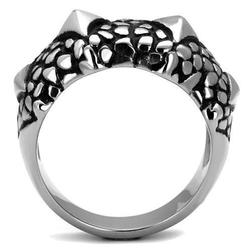 TK2513 High Polished Stainless Steel Ring featuring a jet black epoxy center stone, showcasing a sleek and elegant design.