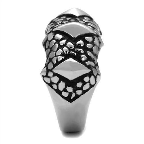 TK2513 High Polished Stainless Steel Ring featuring a jet black epoxy center stone, showcasing a sleek and elegant design.