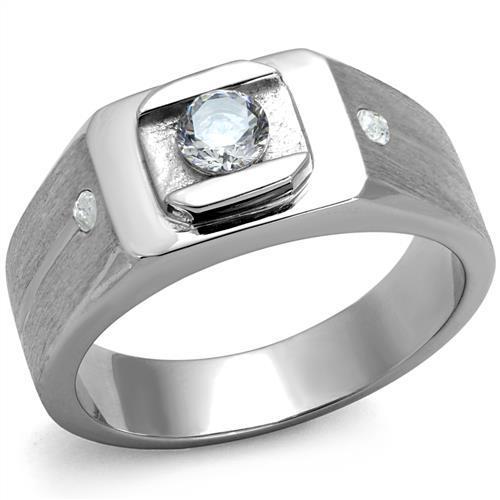 Silver ring with center gemstone.