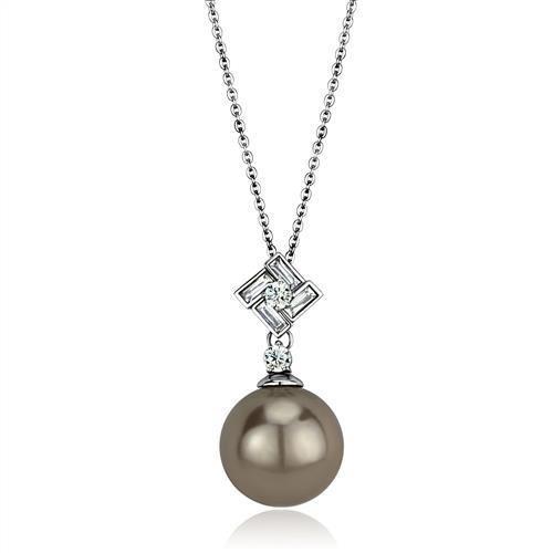 High polished stainless steel chain pendant featuring a gray glass bead centerpiece, showcasing elegance and modern design.